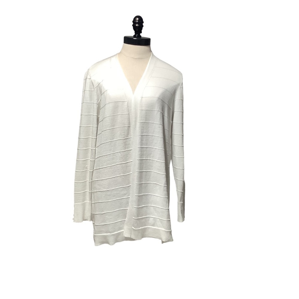 LOVE SCARLETT White Ribbed Open Front Cardigan Sweater Large